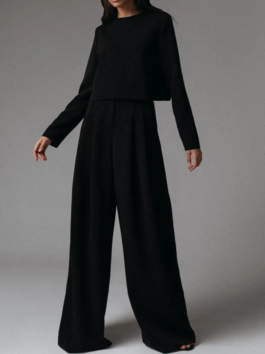 Fashion casual loose solid color two-piece sets