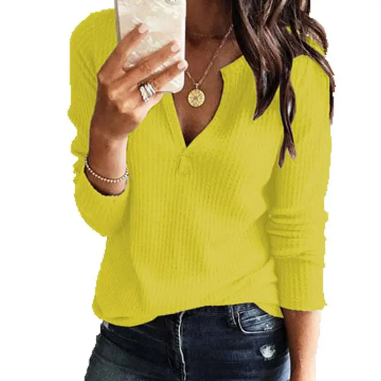 Autumn V-neck Long Sleeve Solid Splice Sweater