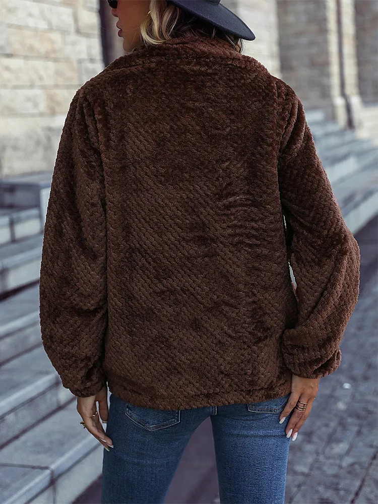 Casual Solid Color Plush Warm Long-Sleeved Coat