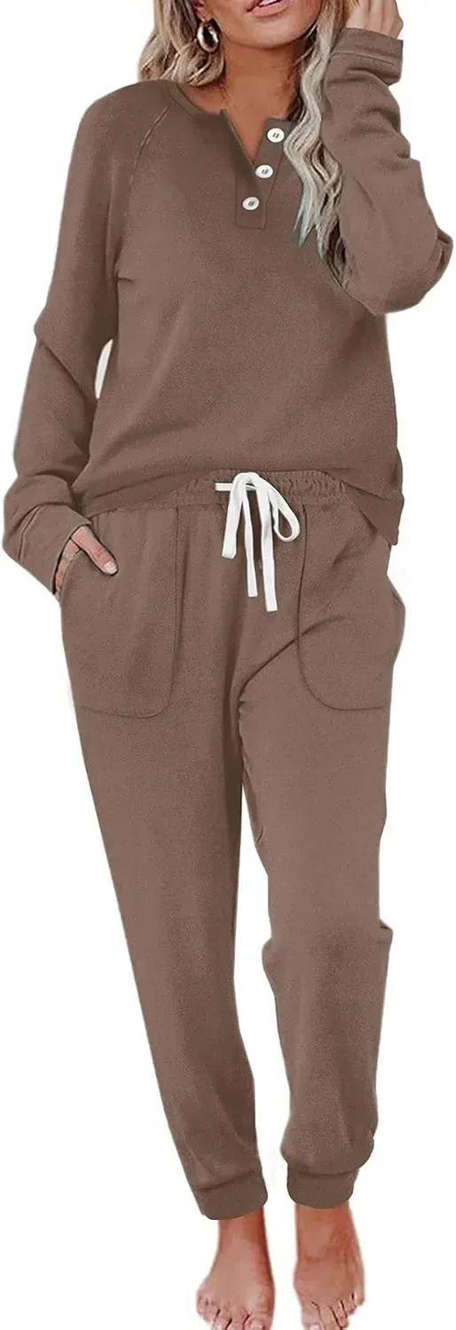 Two Piece Outfits for Women Lounge Sets Button Down Sweatshirt Sweatpants Sweatsuits Set with Pockets