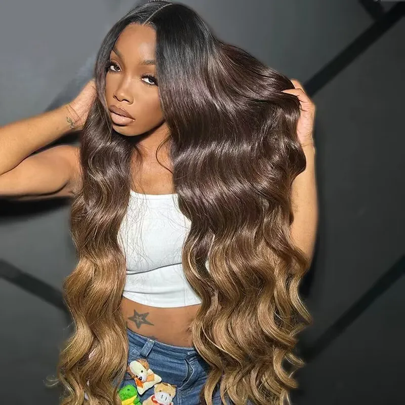 T1B/T2/6 Ombre Brown Colored Wigs 13×6 Full Lace Body Wave Lace Frontal Wig