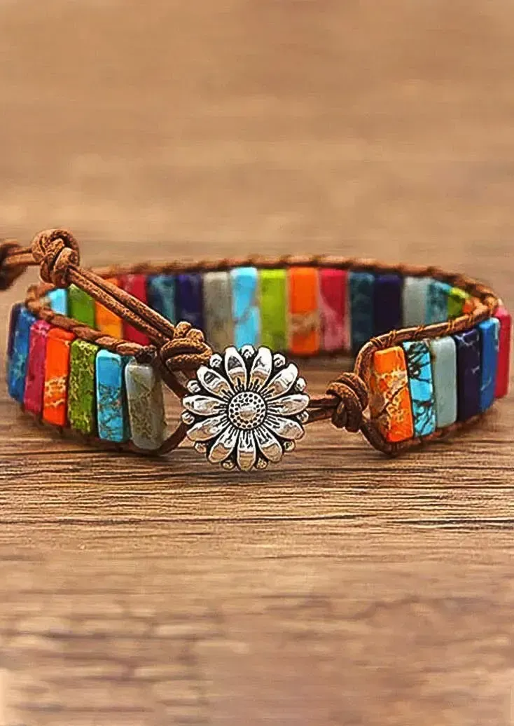 Sunflower Colorful Stone Beaded Wrap Bracelet