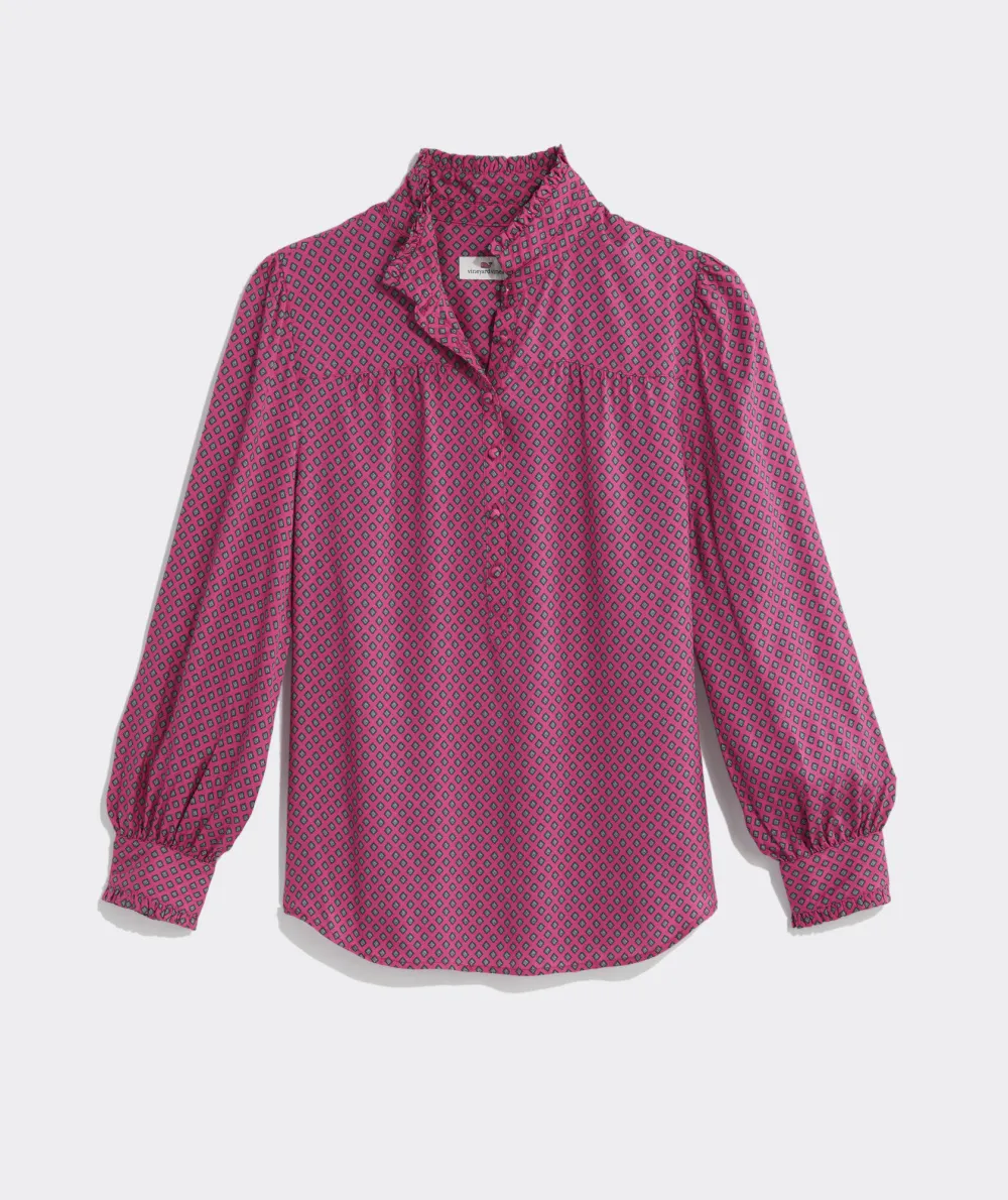 Silk Twill Ruffle Collar Popover