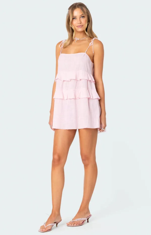 Edikted Dorothia Sheer Linen Look Mini Dress