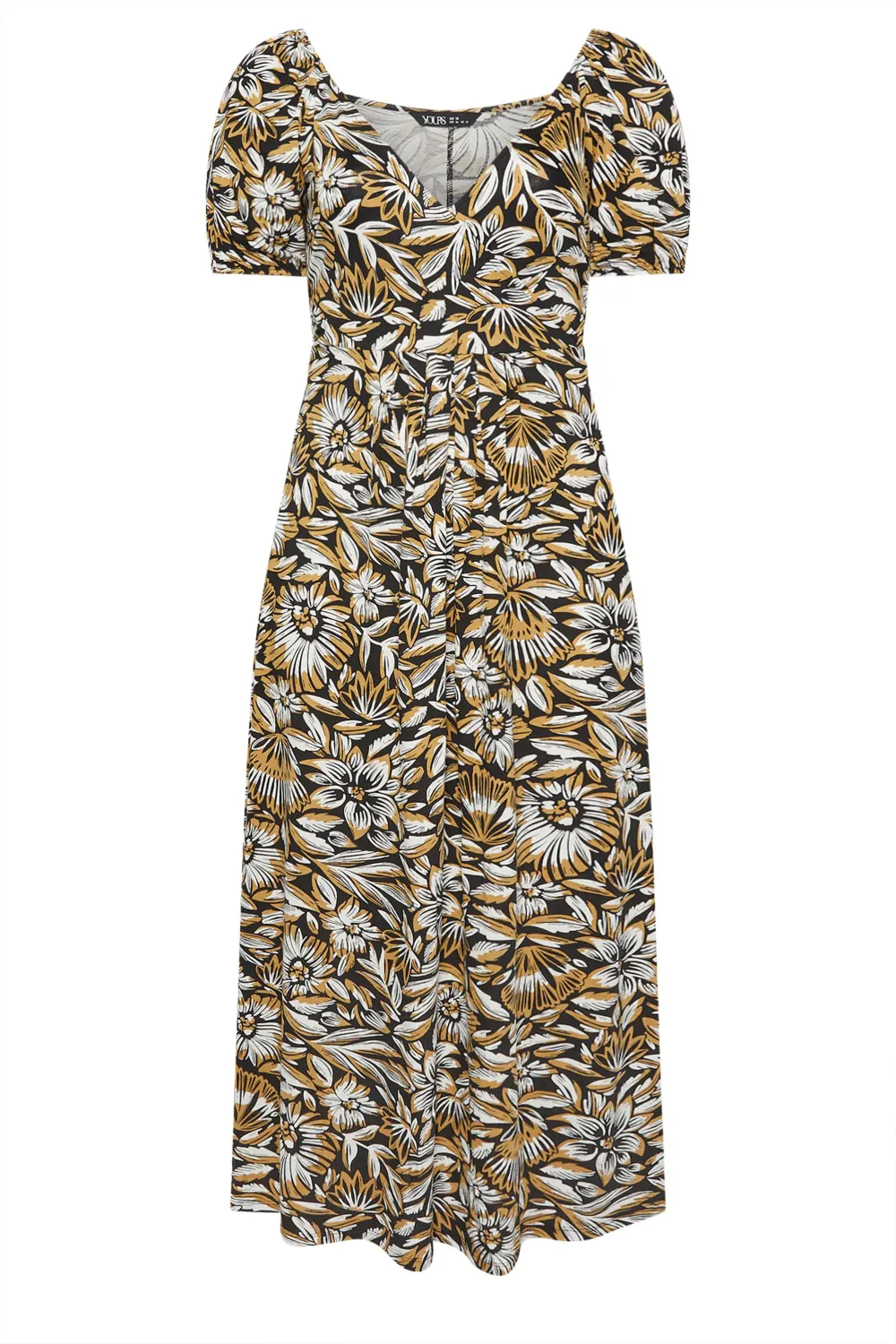 YOURS Curve Black Leaf Print Tiered Maxi Dress