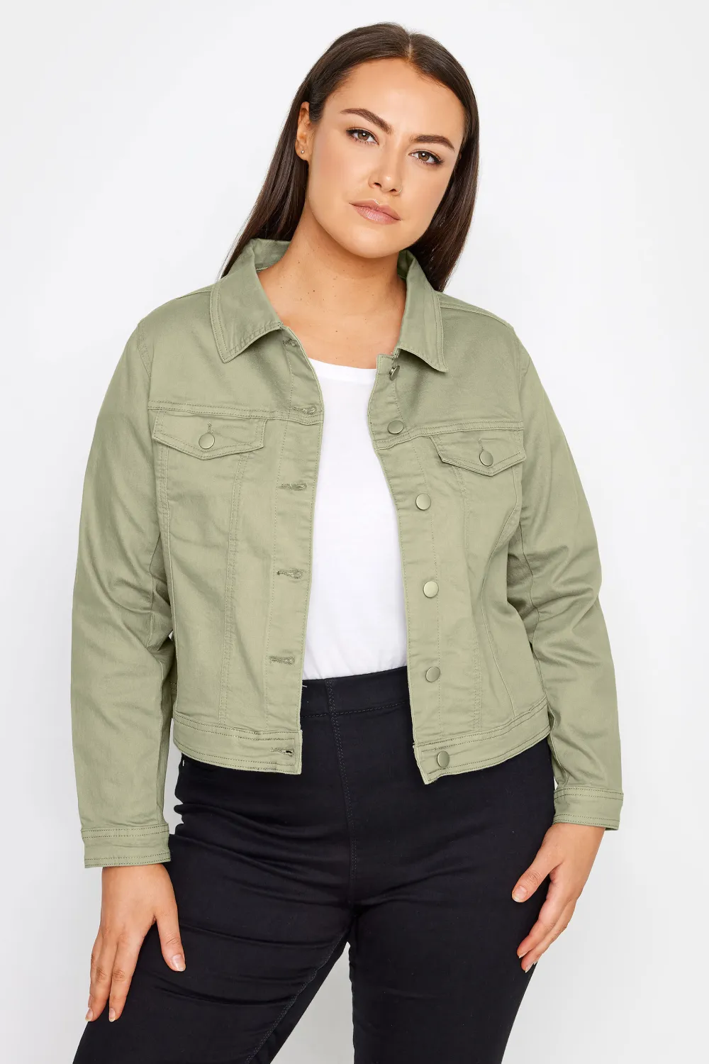 Evans Khaki Green Cropped Denim Jacket
