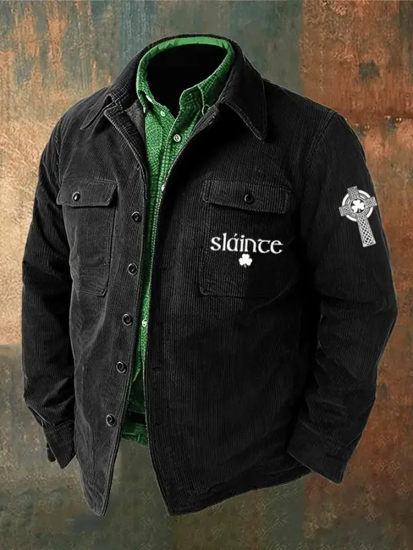 Men's St. Patrick's Day Corduroy Shirt Jacket (Double Pockets)