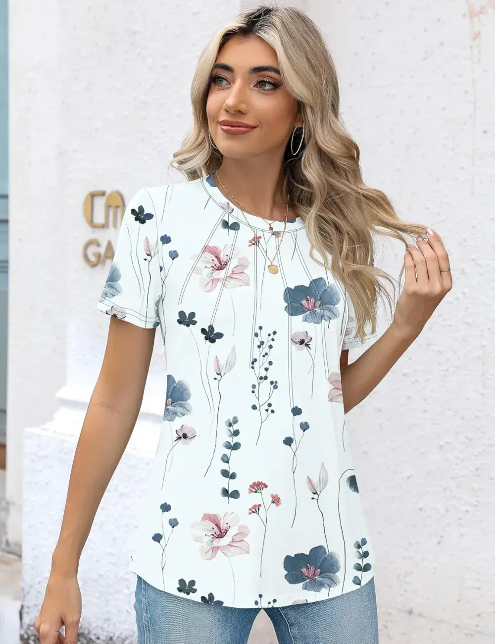 Kistore Womens Casual Crew Neck Short Sleeve Pleated Tops Blouses Fashion Clothes 2024