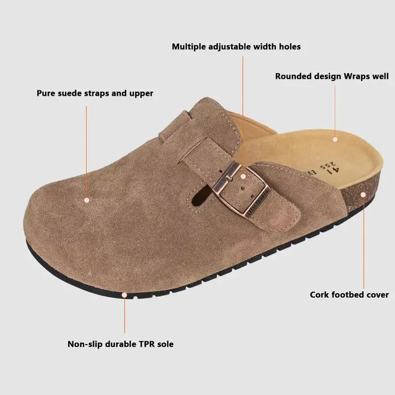 Women's and Men's Round-Toe Cork Insoles Flat Buckle Fashion Walking Shoes