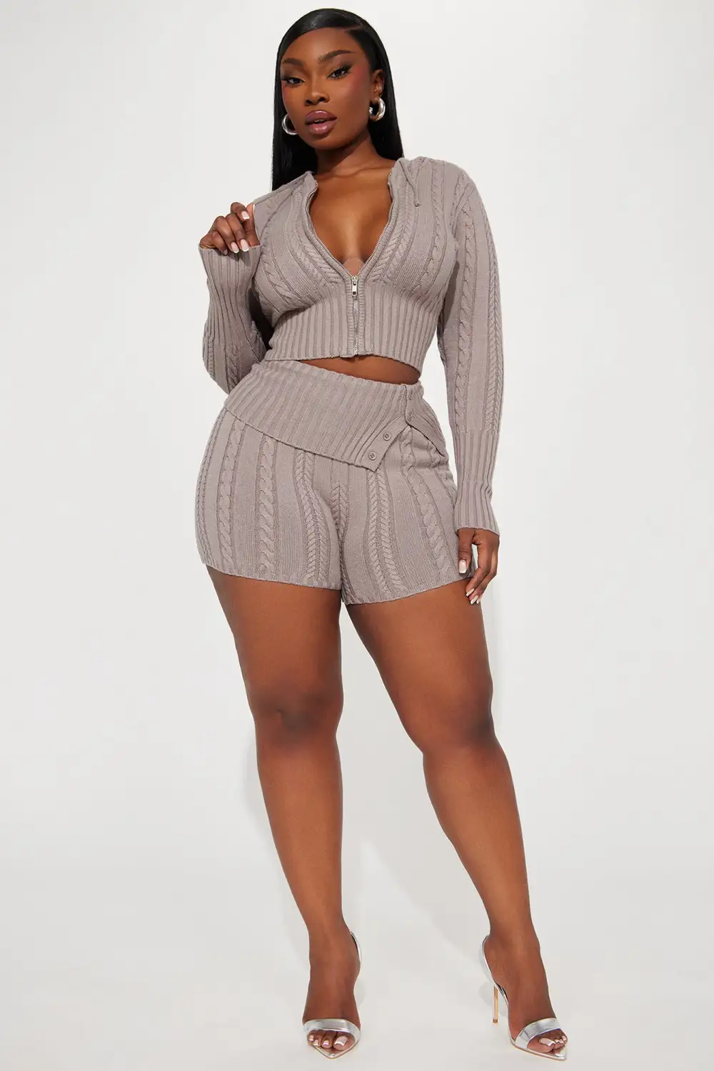 Soft Energy Sweater Short Set - Stone