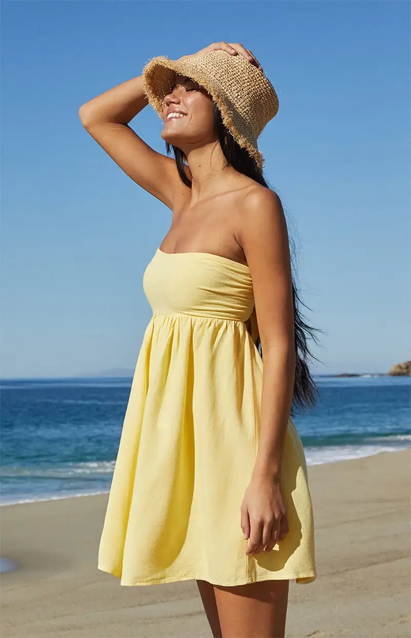 Your Favorite Tie Back Strapless Babydoll Mini Dress