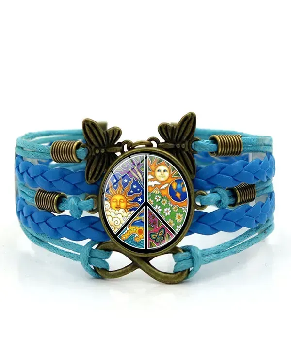 Hippie Psychedelic Moon And Stars Art Pattern Leather Bracelet