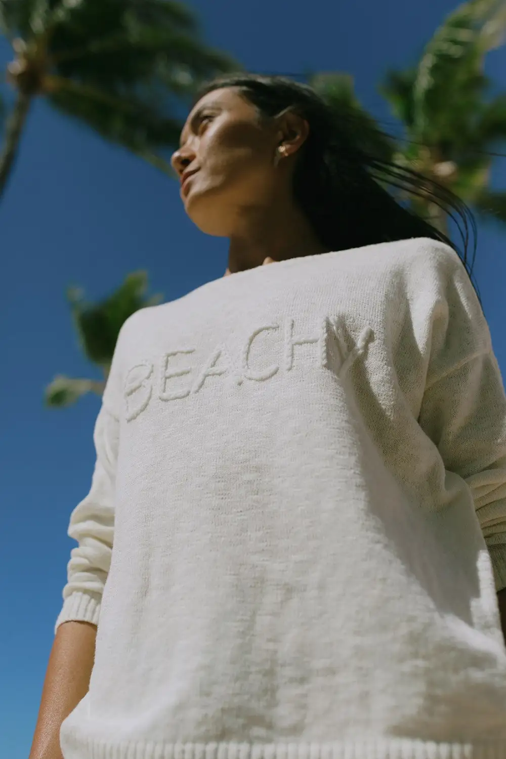 Ivory Cotton Scoop Neck BEACH Sweater-Ivory