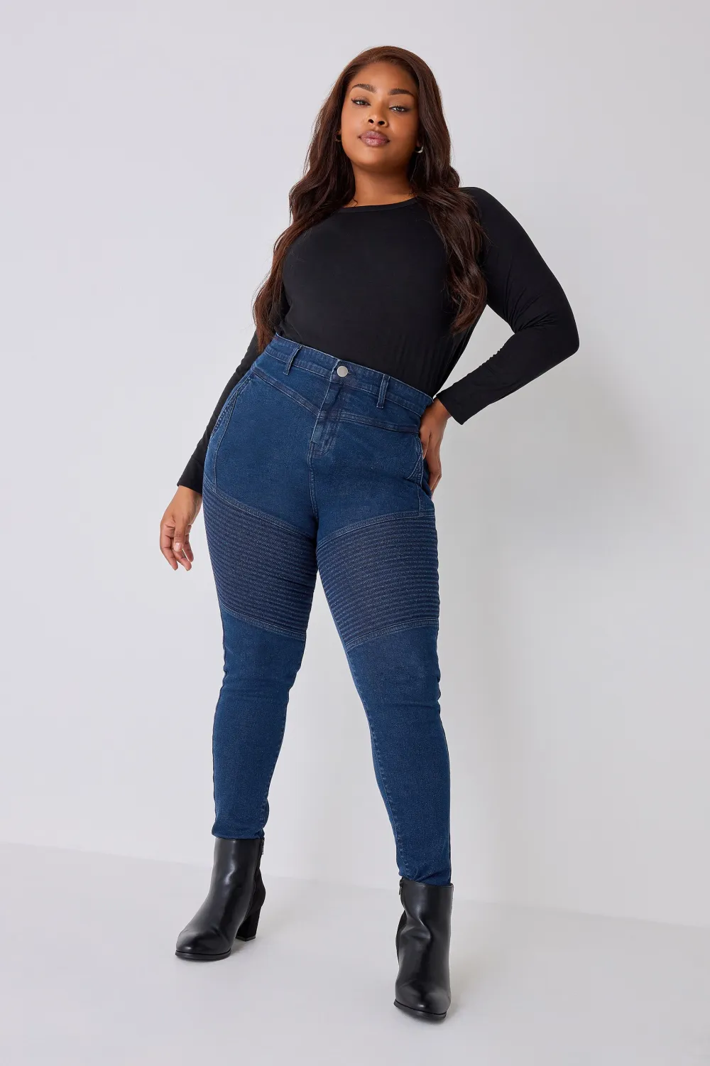 YOURS Curve Indigo Blue Skinny AVA Biker Jeans