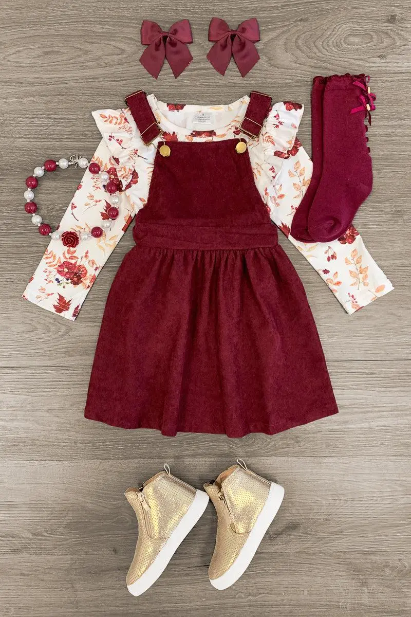 Floral Corduroy Dress Set