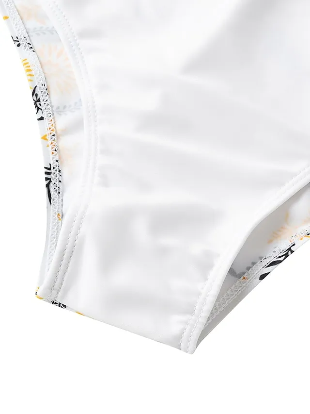 Women's Swimwear One Piece Monokini Bathing Suits Normal Swimsuit Tummy Control Slim Floral Black Beige Scoop Neck Bathing Suits Sports Active Casual / Sexy / New / Padded Bras