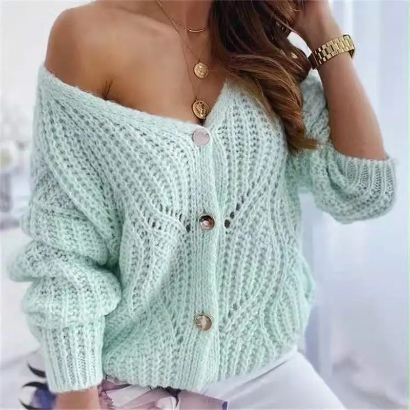 loose solid color knitted sweater coat