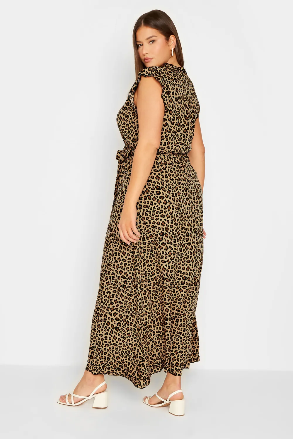 LTS Tall Brown Leopard Print Frill Sleeve Maxi Dress