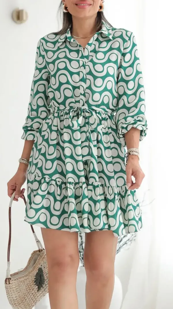 Women's Lapel Sleeve Printed Casual Dress