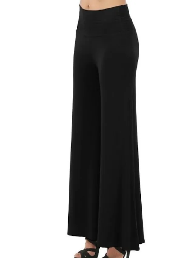 Women's Basic Essential Pants Wide Leg Slacks Straight Solid Colored Mid Waist White Black Navy Blue S M L XL XXL