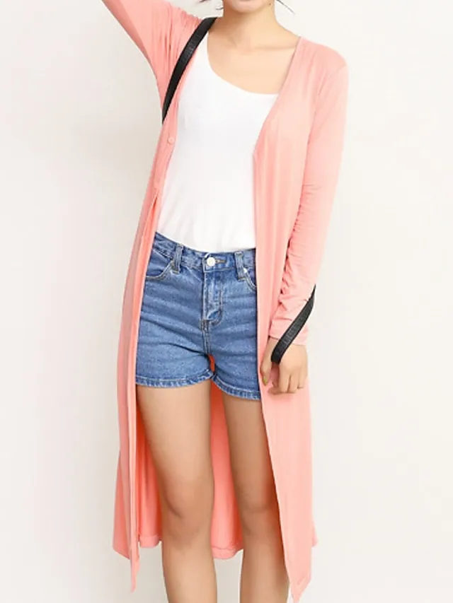 Women's Cardigan Sweater Open Front Ribbed Knit Modal Oversized Summer Fall Long Daily Going out Weekend Stylish Casual Soft Long Sleeve Solid Color Black White Yellow One-Size