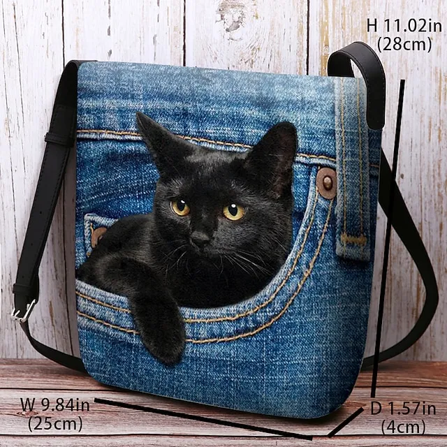 Women's Crossbody Bag Shoulder Bag Fluffy Bag Polyester Outdoor Daily Holiday Print Large Capacity Lightweight Durable Cat Yellow Red Blue