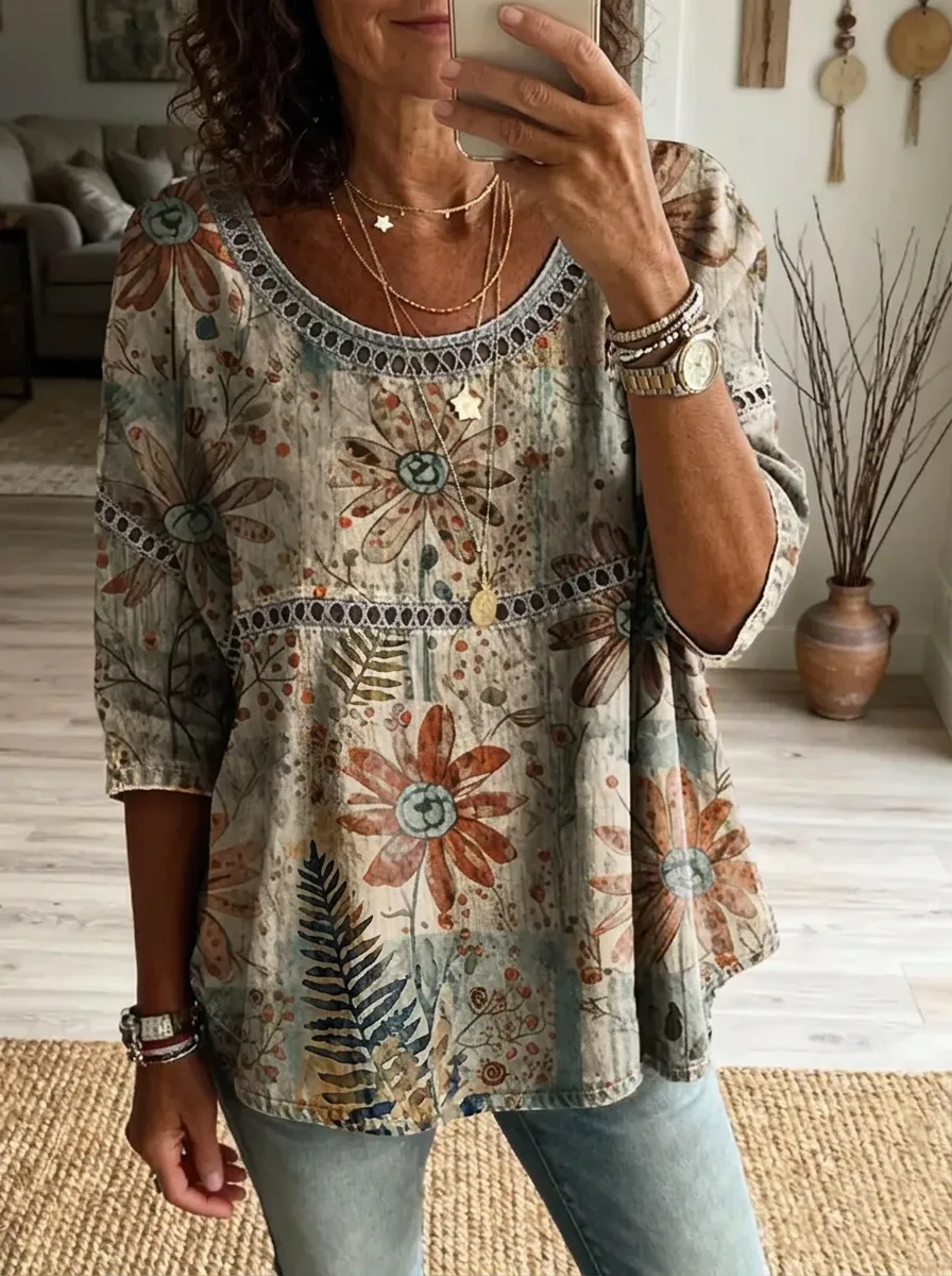 Women's Nashville Floral Fern Botanical Printed Top