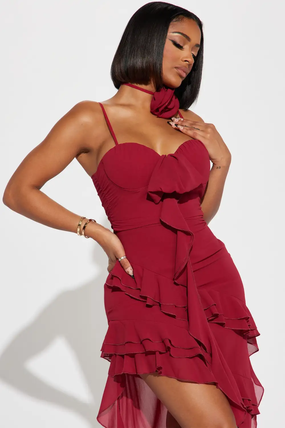 Karina Ruffle Maxi Dress - Wine