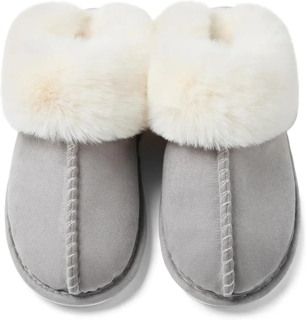 Womens Slipper with Memory Foam Fluffy Soft Warm Slip On House Slippers Anti-Skid Cozy Plush for Indoor Outdoor