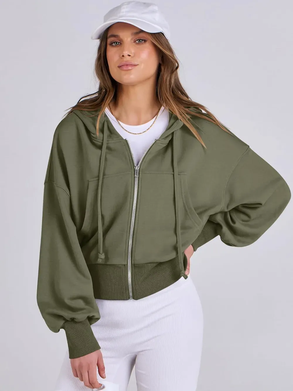 Women's Zip Up Hoodies Cropped Sweatshirts Full Zip Jackets Casual Fashion Fall Outfits Winter Clothes