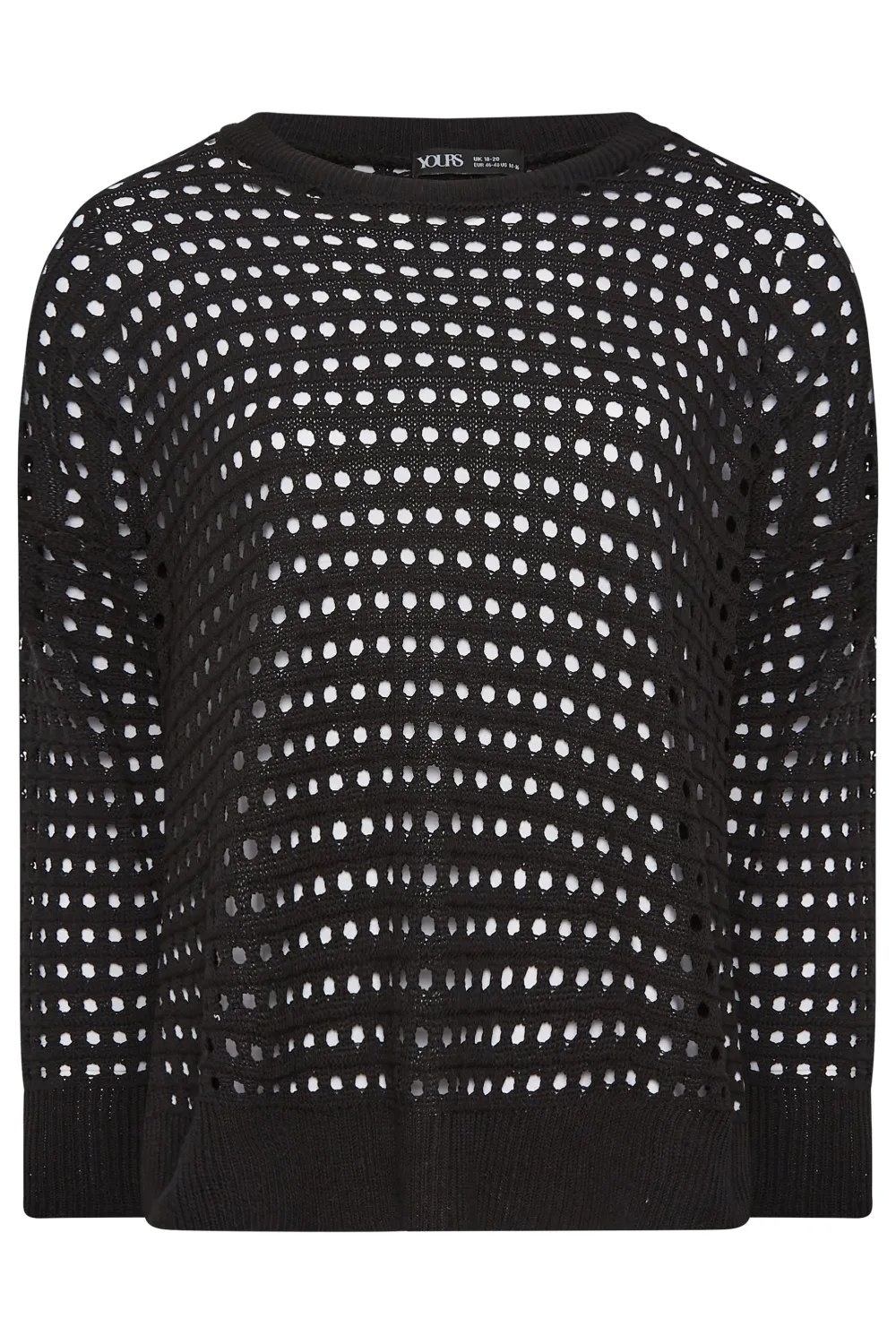 YOURS Curve Black & Silver Side Split Crochet Jumper