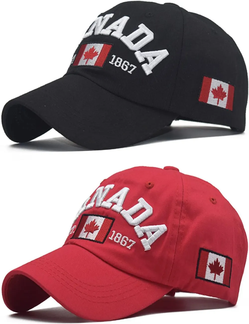 2 PCS Canada Baseball Cap Canada Souvenirs Adjustable Canada Day Embroidered Maple Leaf Flag Cap for Men Women