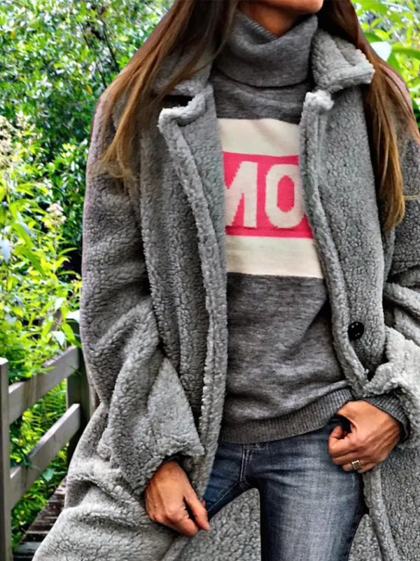 Casual Long sleeve Loose Plain Teddy Jacket