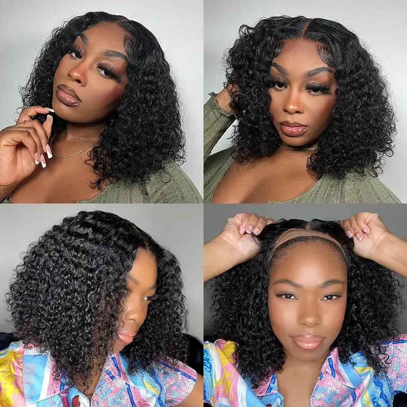 Air Bob Curly 7×5/6x6 Bob Pre Cut Lace Pre-pleached Human Hair Glueless Wear Go Wig