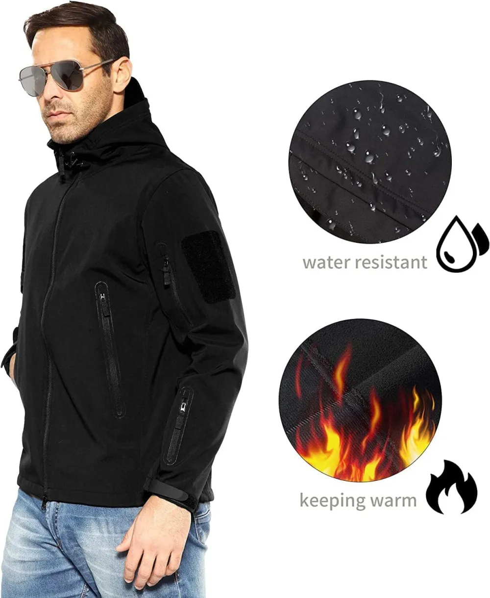 Men's Outdoor Waterproof Soft Shell Hooded Military Tactical Jacket