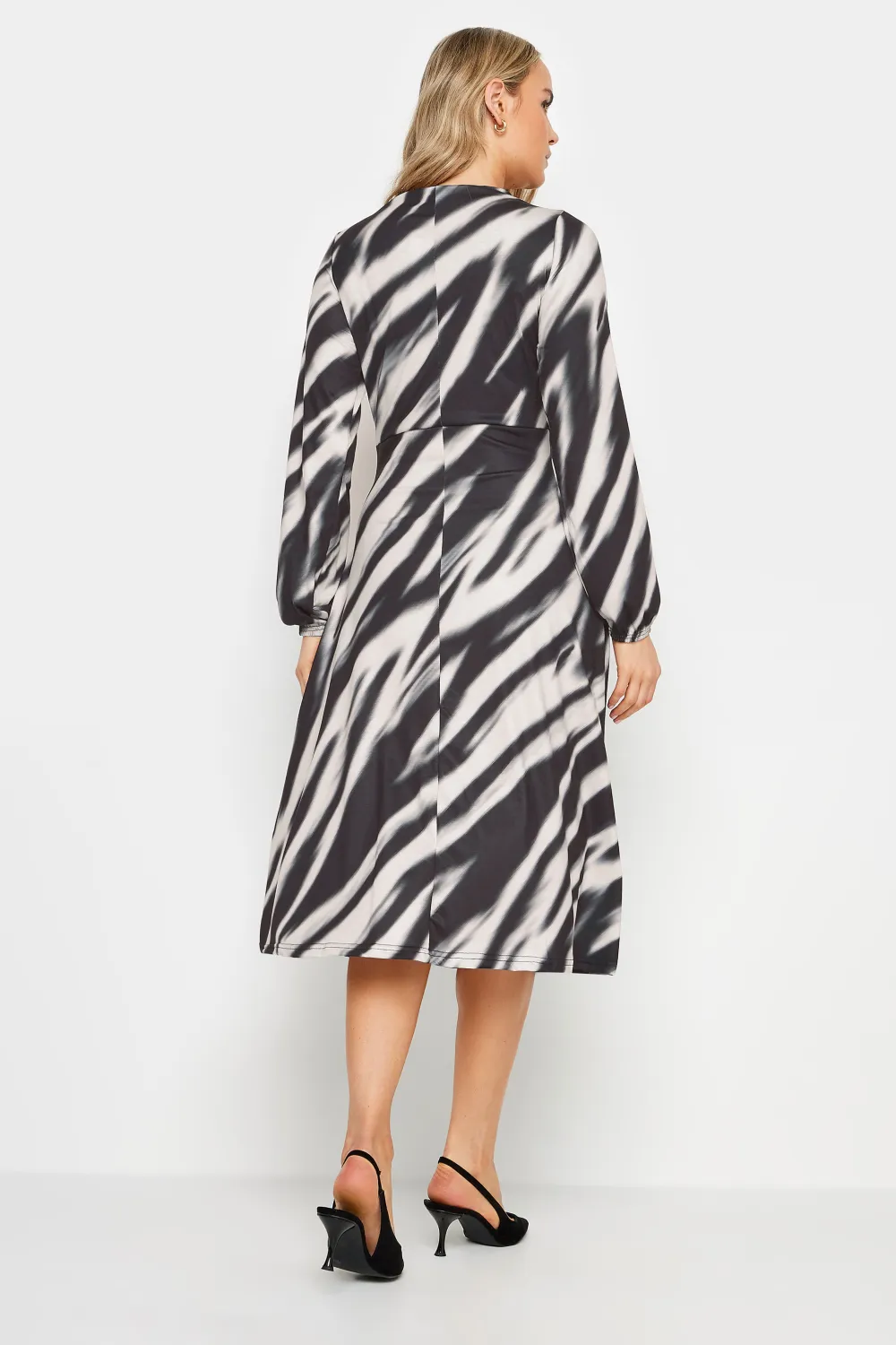 LTS Tall Black Abstract Stripe Print Midi Dress
