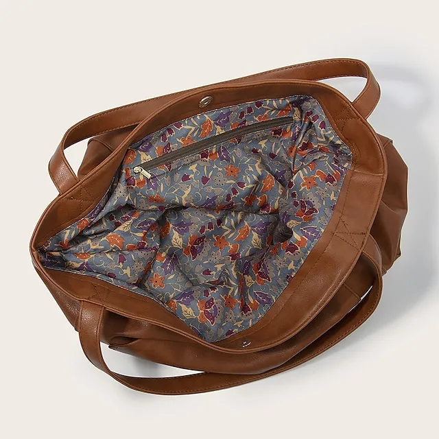 Women's Large Capacity Tote PU Leather Daily Holiday Large Capacity Waterproof Durable Solid Color Black White Yellow