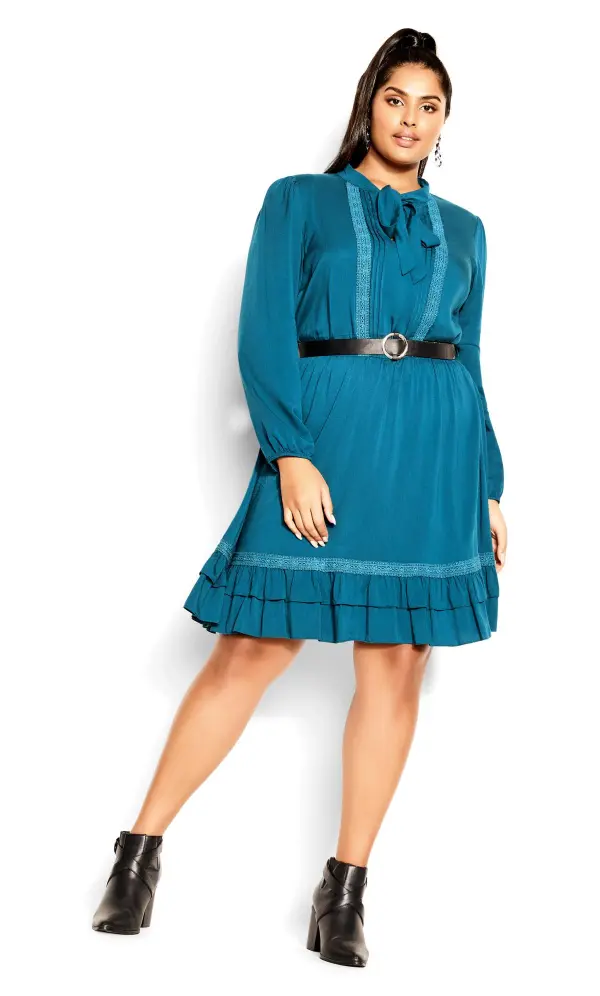 Evans Teal Blue Lace Shirt Dress