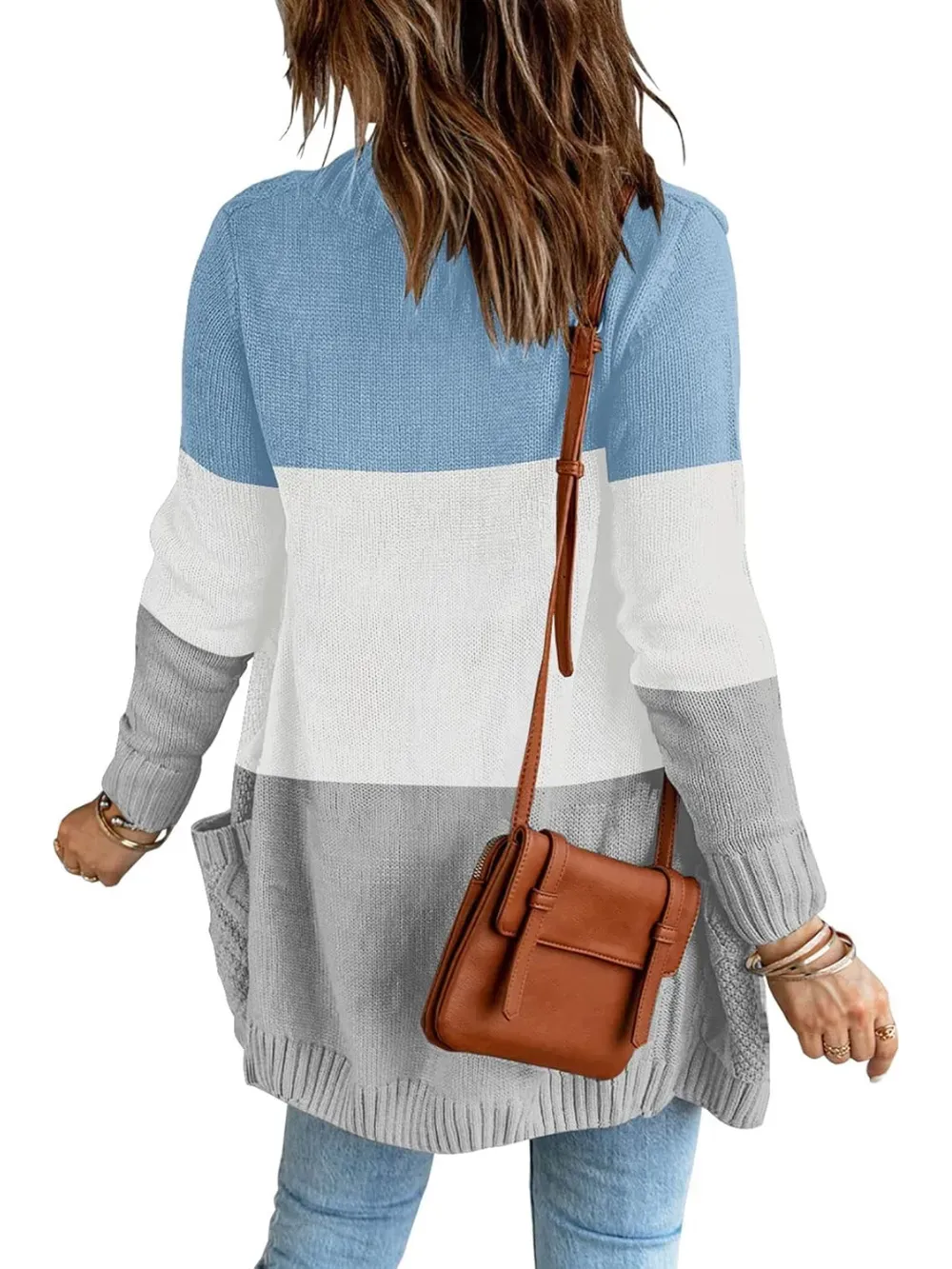 Womens Long Sleeve Open Front Buttons Cable Knit Pocket Sweater Cardigan