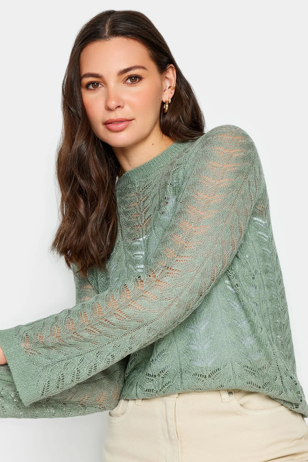 LTS Tall Sage Green Pointelle Stitch Jumper
