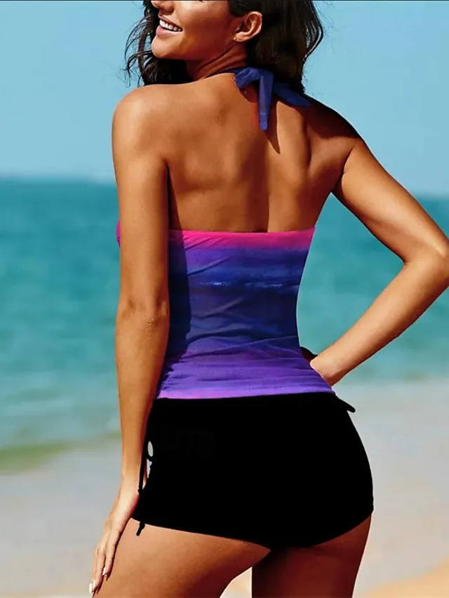Women's Swimwear Tankini 2 Piece Normal Swimsuit 2 Piece Printing Tie Dye Vacation Beach Wear Bathing Suits