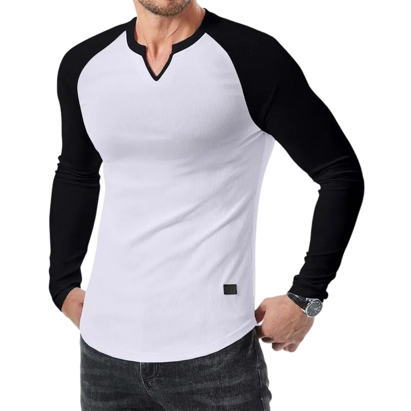 Mens Long Sleeve Muscle T Shirts Casual V-Neck Longline Ribbed Tee Shirts