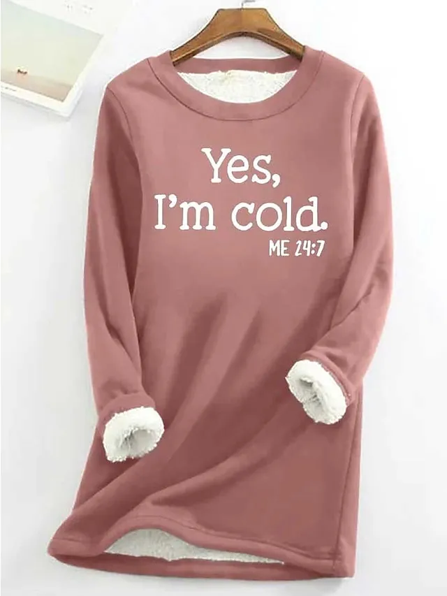 Women's Sweatshirt Pullover Sherpa Fleece Lined Graphic Warm Fuzzy Sherpa Fleece Black Dark Pink Red Street Casual Round Neck Long Sleeve Top Micro-elastic Fall & Winter