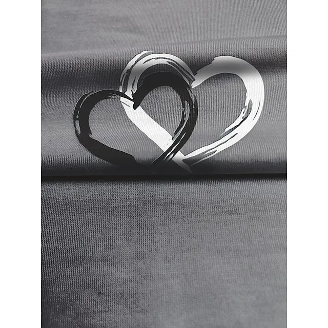 Women's T shirt Tee Heart Gray Print Short Sleeve Valentine Weekend Basic V Neck Regular Fit