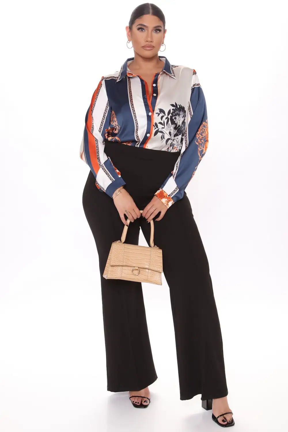 Night After Work Satin Shirt - Navy/combo