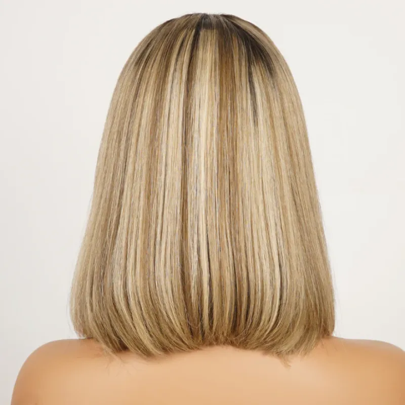 Sterly Ombre Ash Blonde Straight Short Bob Wigs 13×4 Transparent Lace Frontal Wig