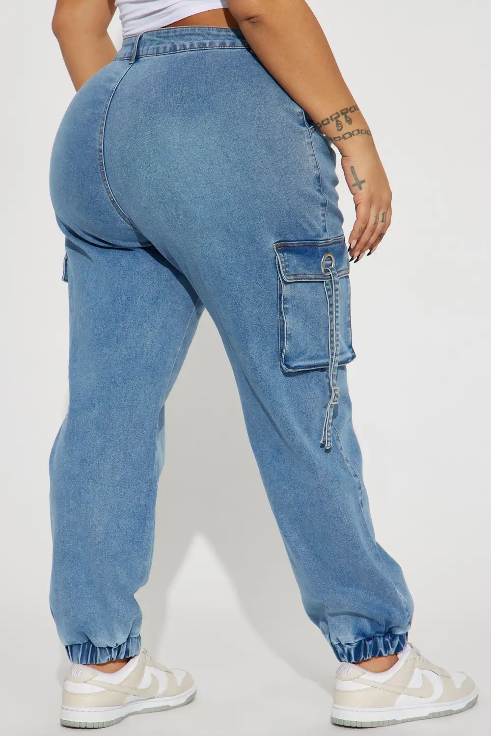 Stayin' Ready Stretch Cargo Denim Joggers - Medium Blue Wash