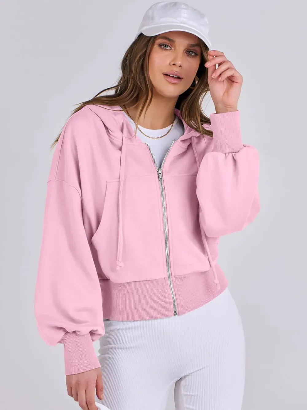 Women's Zip Up Hoodies Cropped Sweatshirts Full Zip Jackets Casual Fashion Fall Outfits Winter Clothes