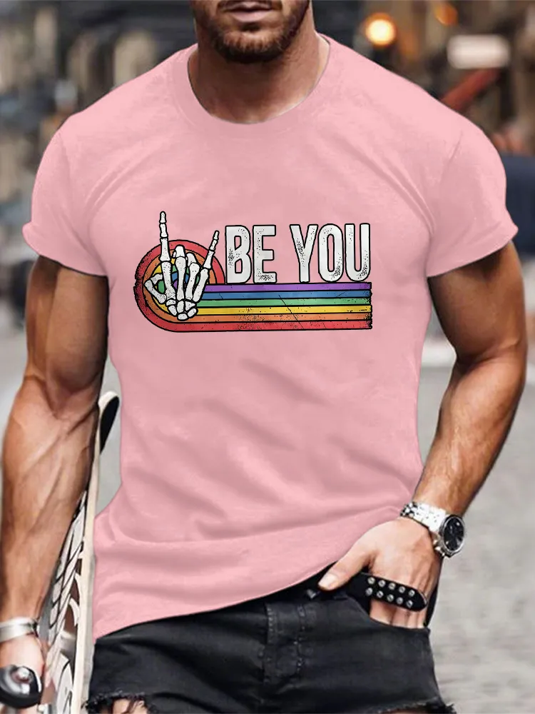 Men'S Round-Neck Short-Sleeved T-Shirt With Be You Prints