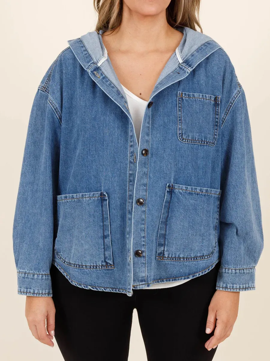 单个sku，存在原价-Multi pocket hooded denim jacket